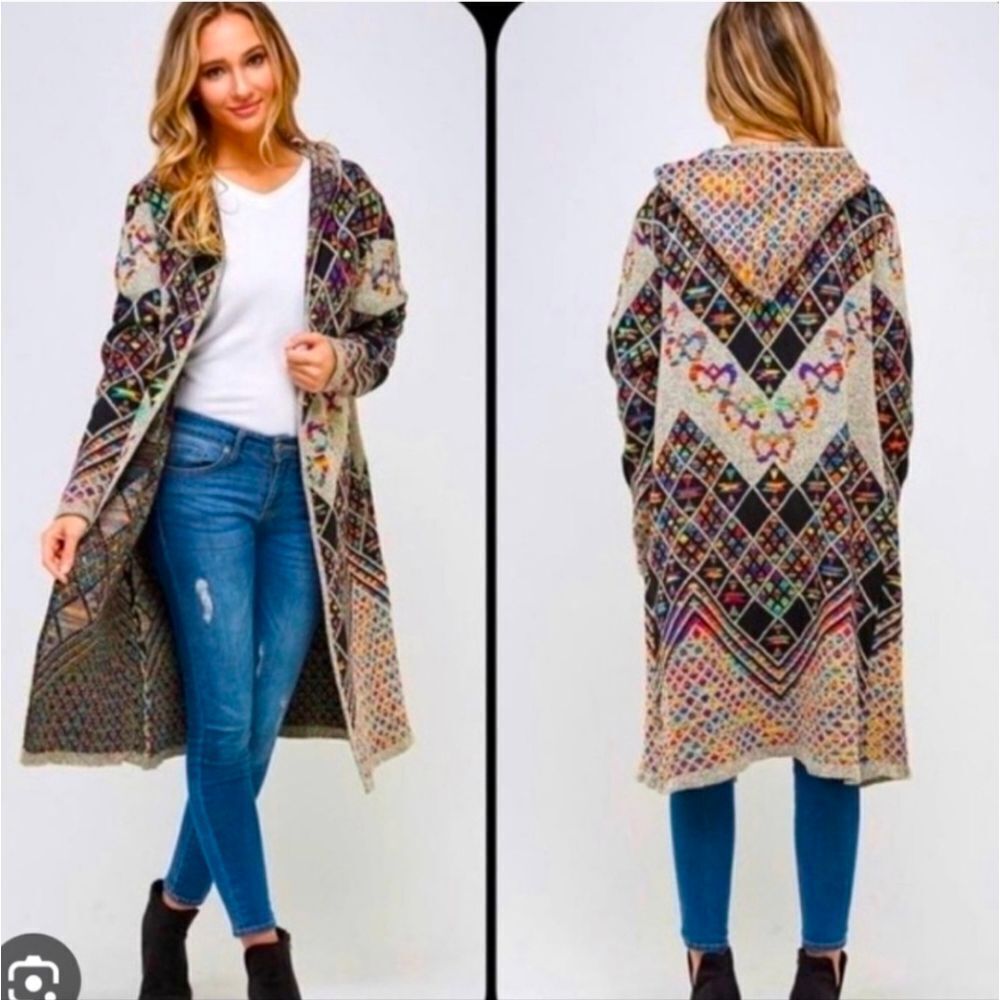 Northern Angel Anthropologie Long Cardigan Boho Duster Aztec Print Sweater S/M